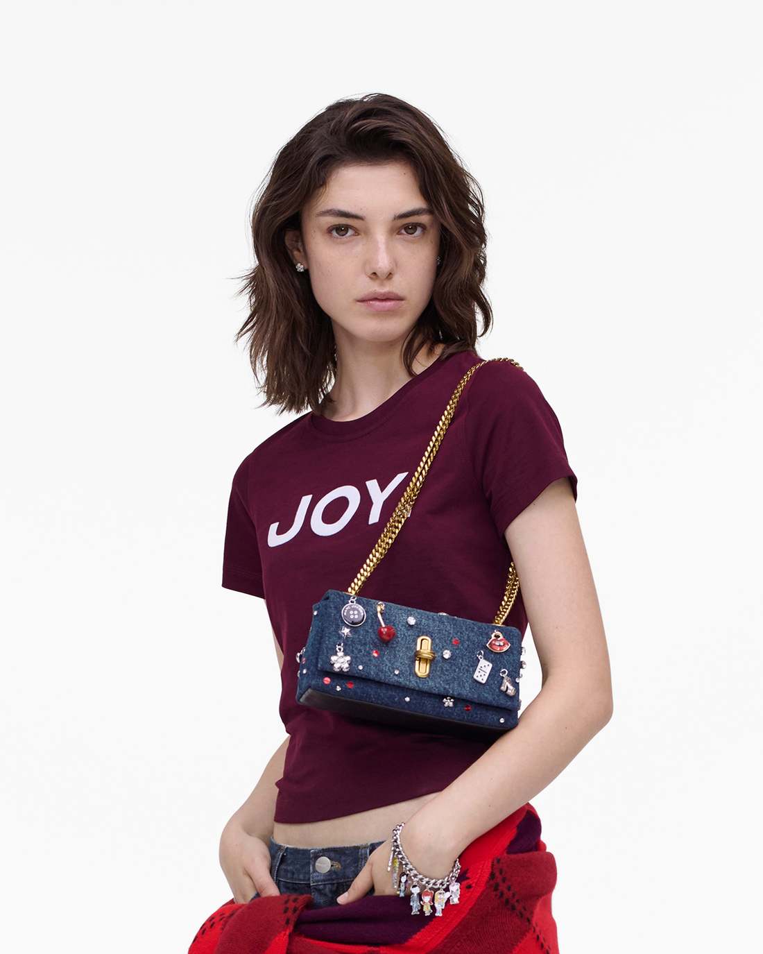 The Trinket Charm Denim Dual Chain Mini Bag Medium Wash Multi Marc Jacobs