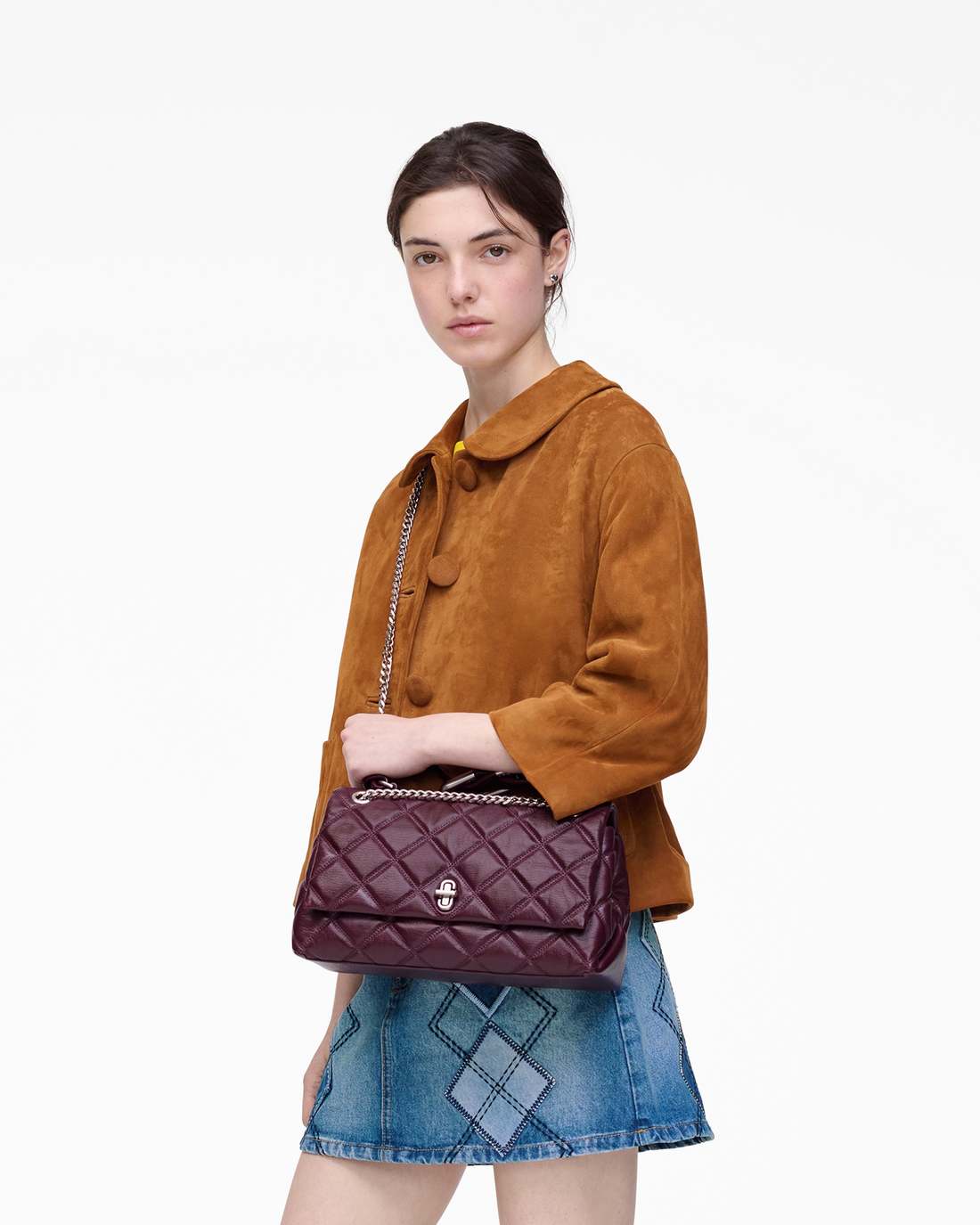 The Quilted Dual Convertible Shoulder Bag Dark Plum Marc Jacobs