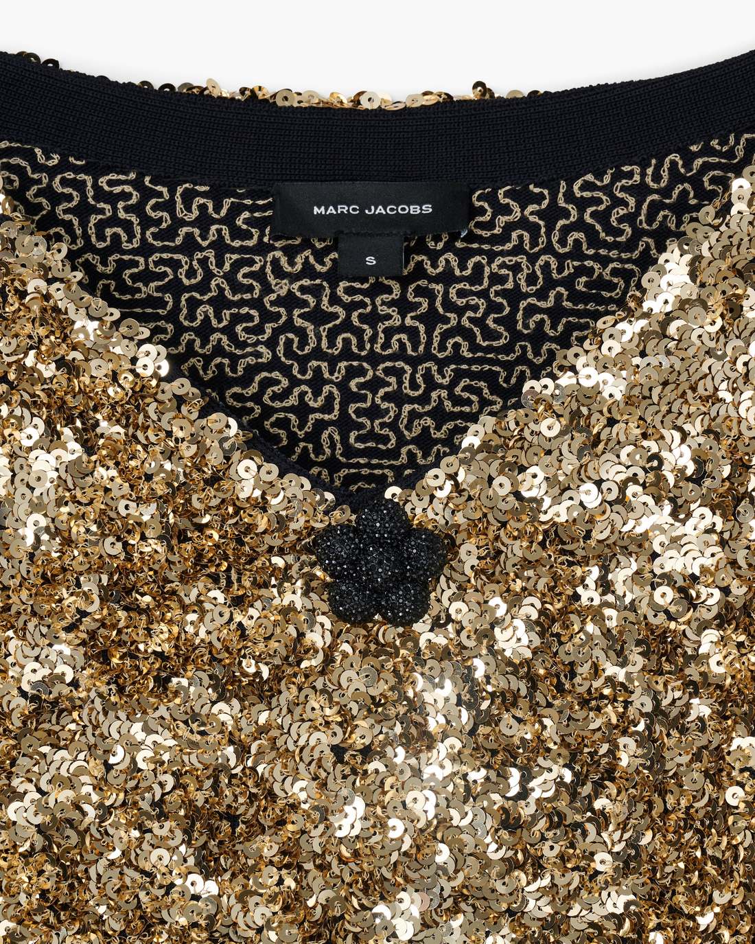 Sequin V-Neck Knit Dress Gold Marc Jacobs