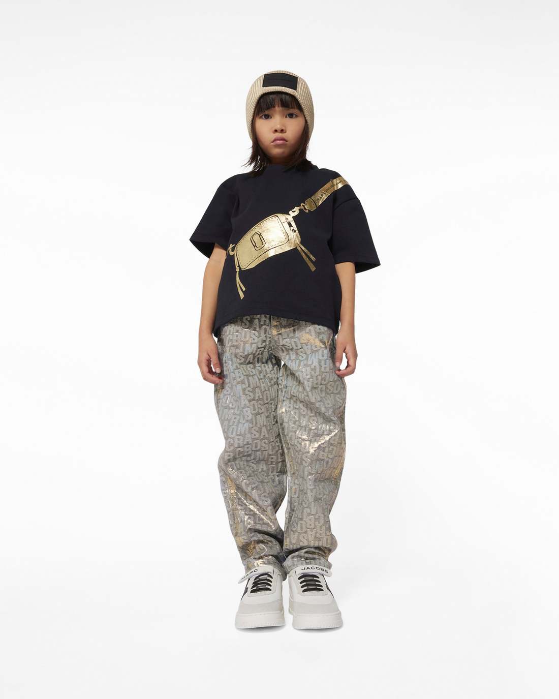 The Metallic Jumbled Logo Jeans Gold Marc Jacobs