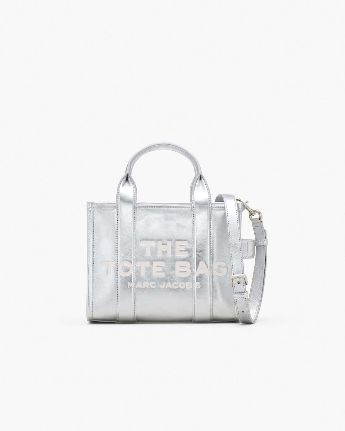 The Metallic Leather Small Tote Bag Metallic Silver Marc Jacobs