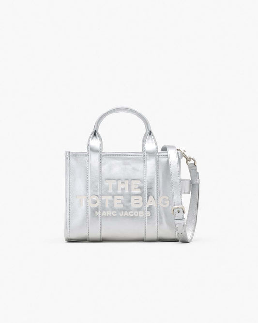 The Metallic Leather Small Tote Bag Metallic Silver Marc Jacobs
