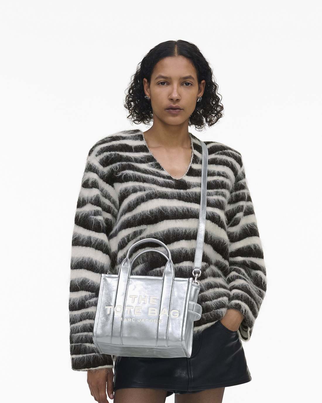 The Metallic Leather Small Tote Bag Metallic Silver Marc Jacobs