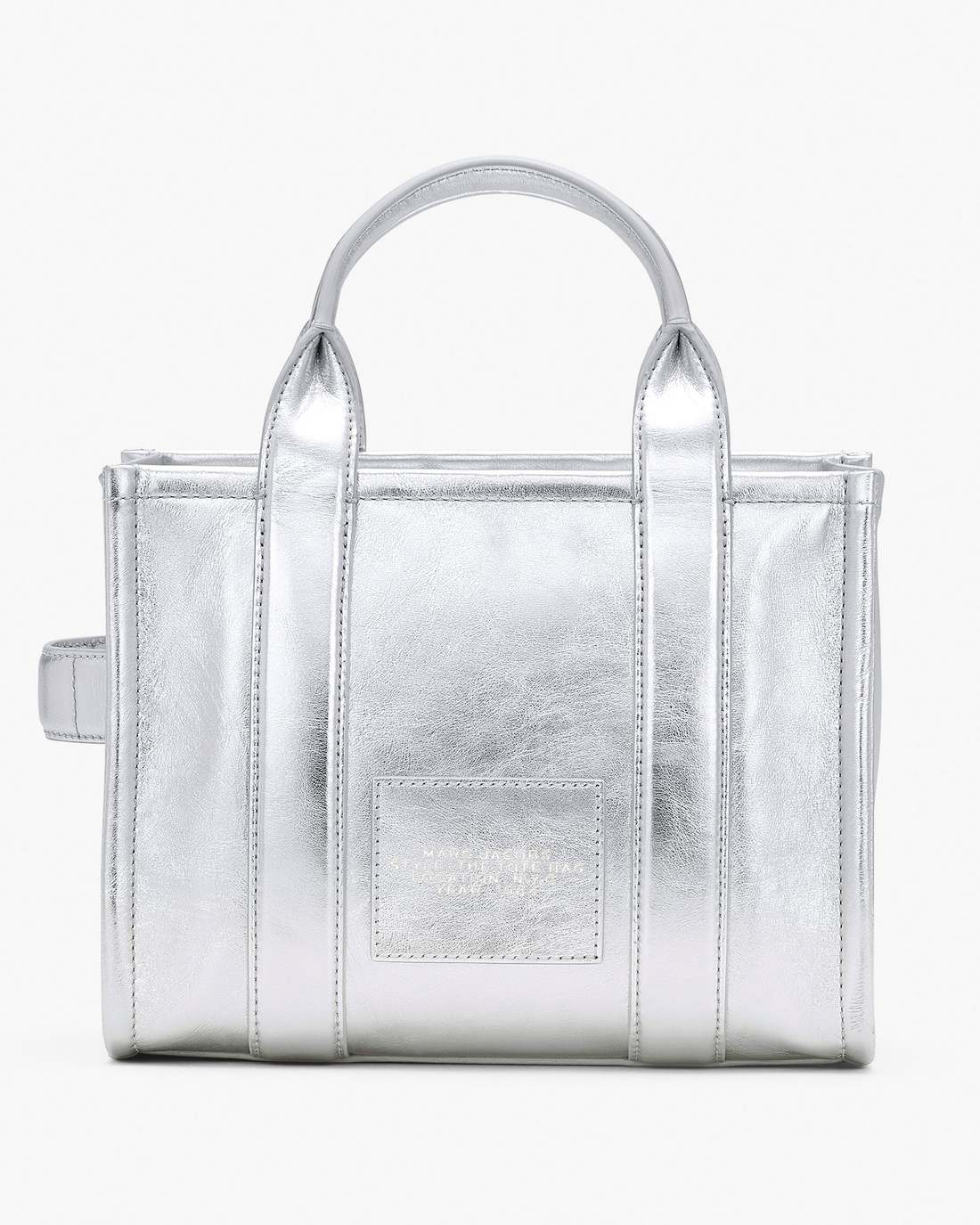 The Metallic Leather Small Tote Bag Metallic Silver Marc Jacobs