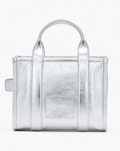 The Metallic Leather Small Tote Bag Metallic Silver Marc Jacobs