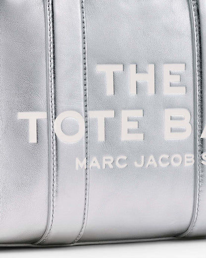 The Metallic Leather Small Tote Bag Metallic Silver Marc Jacobs