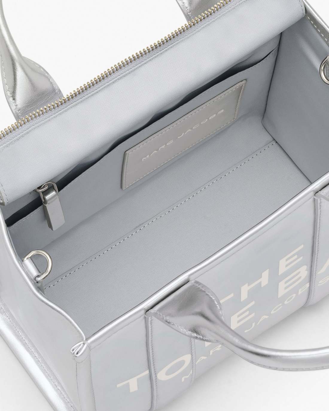 The Metallic Leather Small Tote Bag Metallic Silver Marc Jacobs