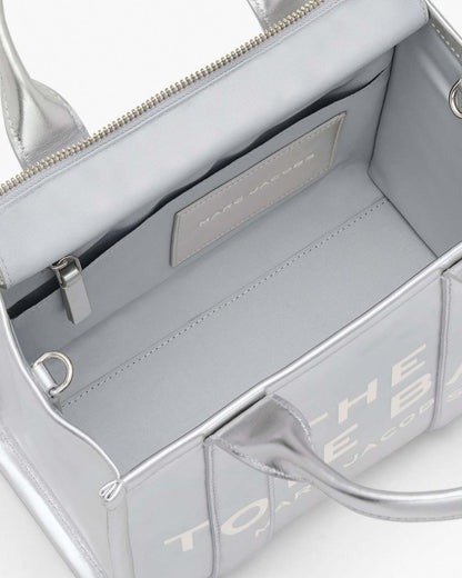 The Metallic Leather Small Tote Bag Metallic Silver Marc Jacobs