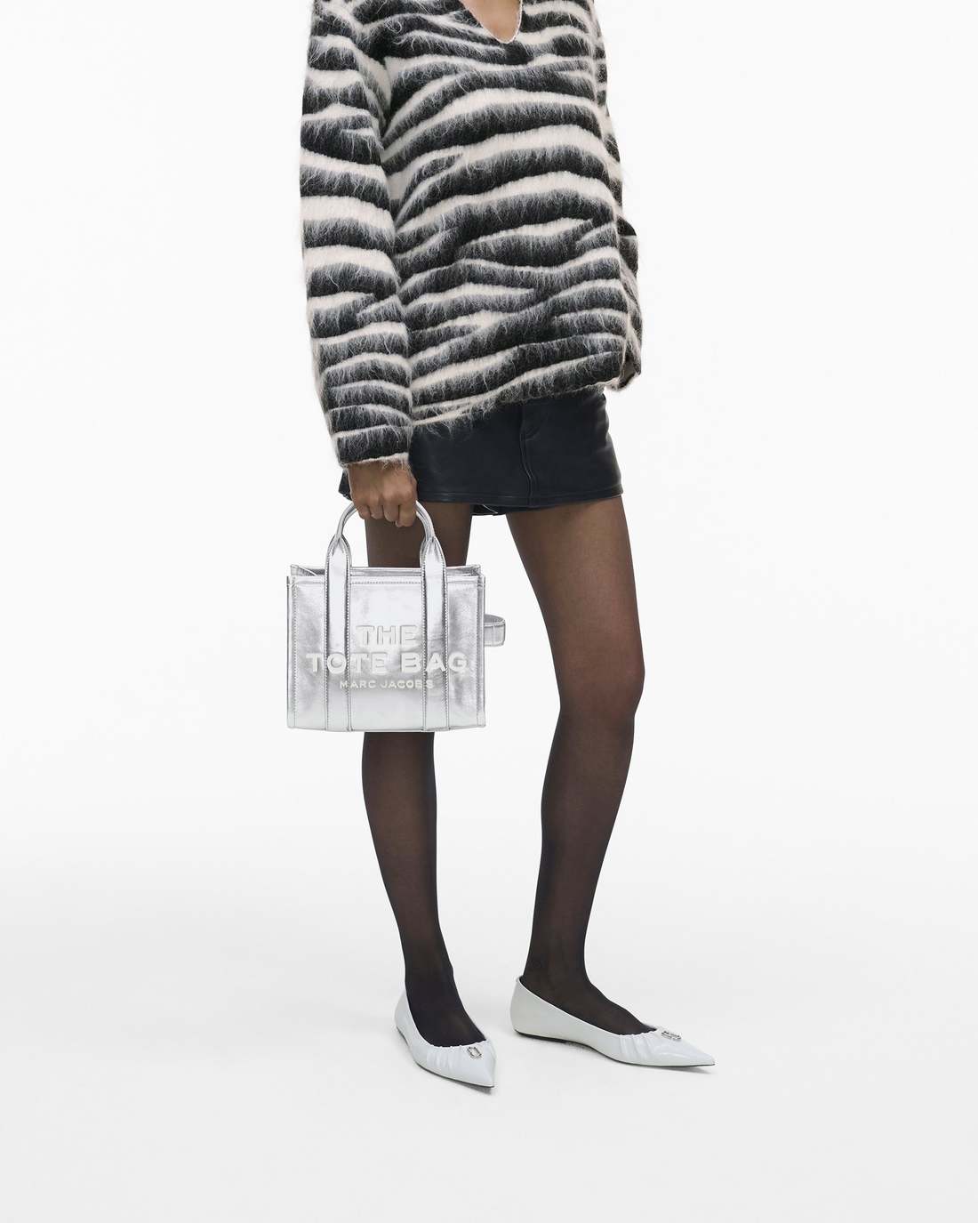 The Metallic Leather Small Tote Bag Metallic Silver Marc Jacobs