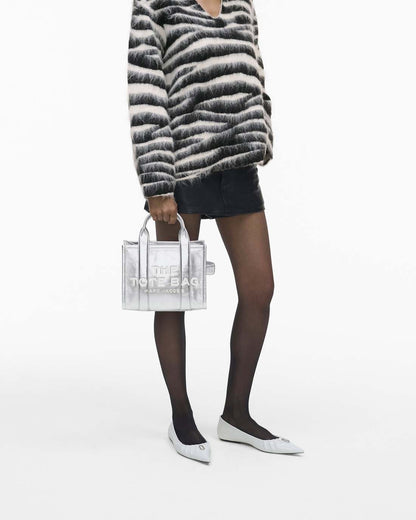 The Metallic Leather Small Tote Bag Metallic Silver Marc Jacobs