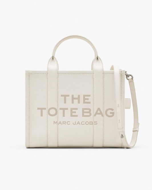 The Leather Medium Tote Bag Cotton/Silver Marc Jacobs