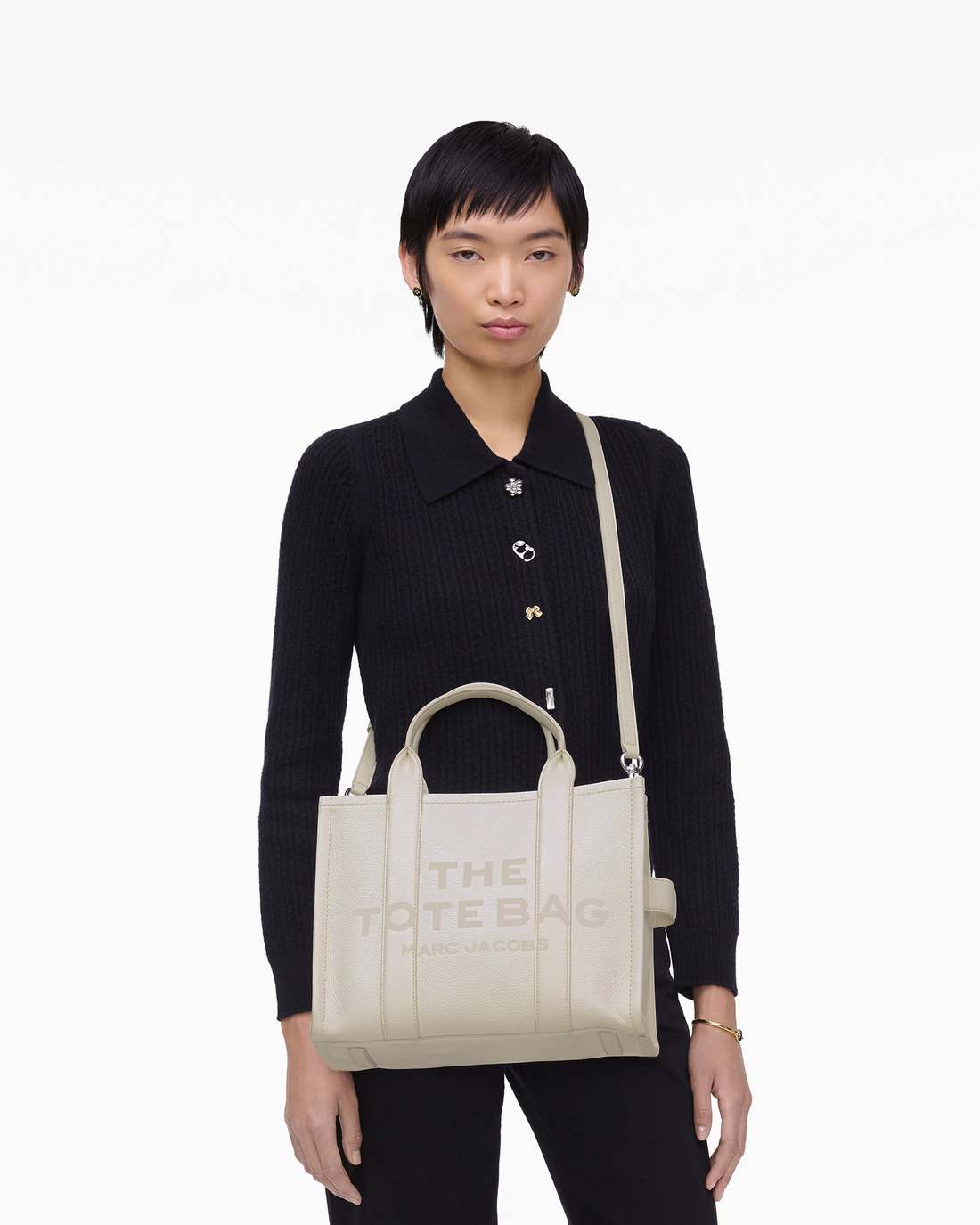 The Leather Medium Tote Bag Cotton/Silver Marc Jacobs