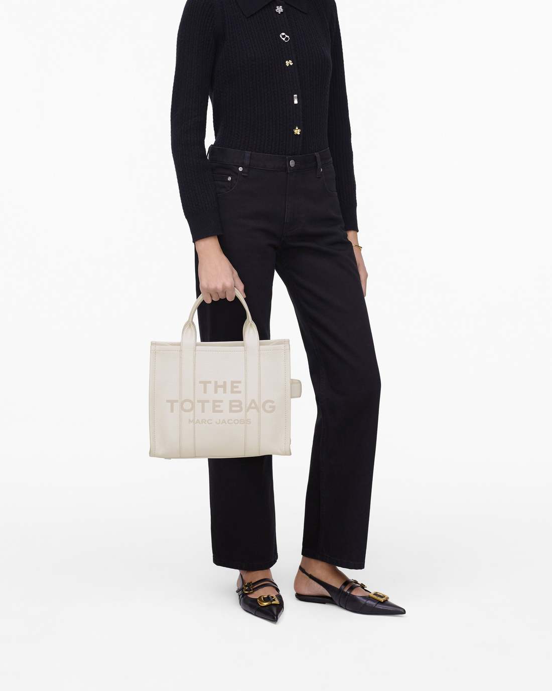 The Leather Medium Tote Bag Cotton/Silver Marc Jacobs