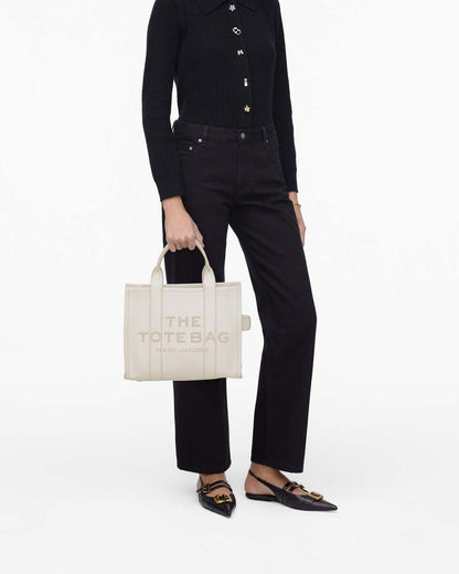 The Leather Medium Tote Bag Cotton/Silver Marc Jacobs
