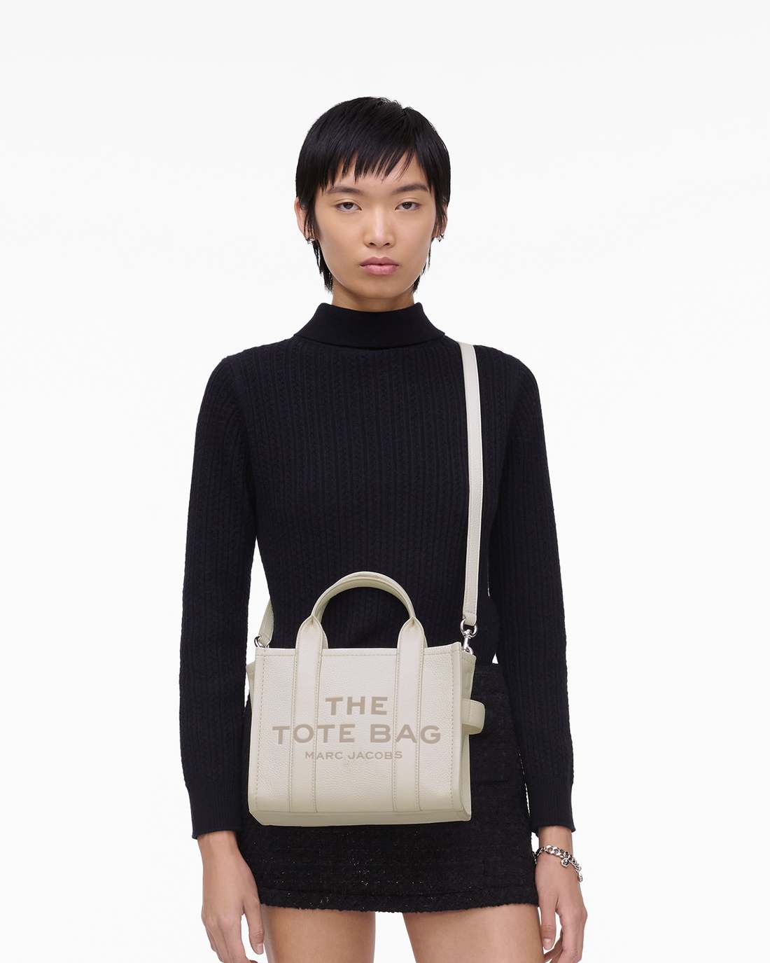 The Leather Small Tote Bag Cotton/Silver Marc Jacobs
