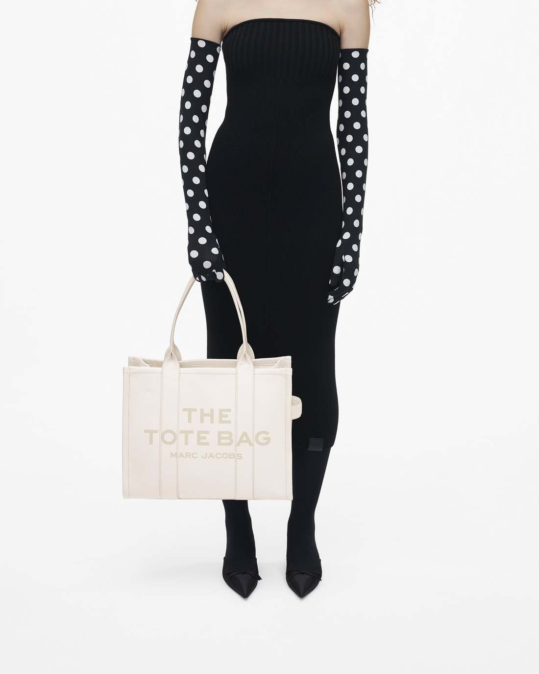 The Leather Large Tote Bag Cotton/Silver Marc Jacobs