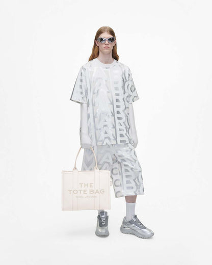 The Leather Large Tote Bag Cotton/Silver Marc Jacobs