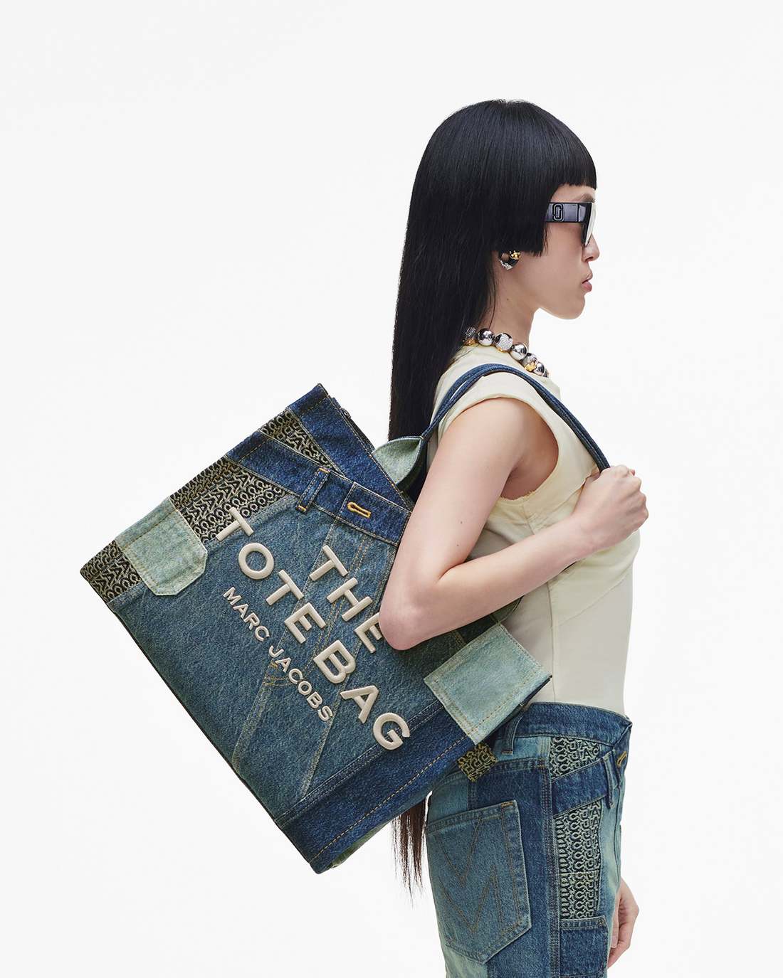 The Deconstructed Denim Large Tote Bag Indigo Multi Marc Jacobs