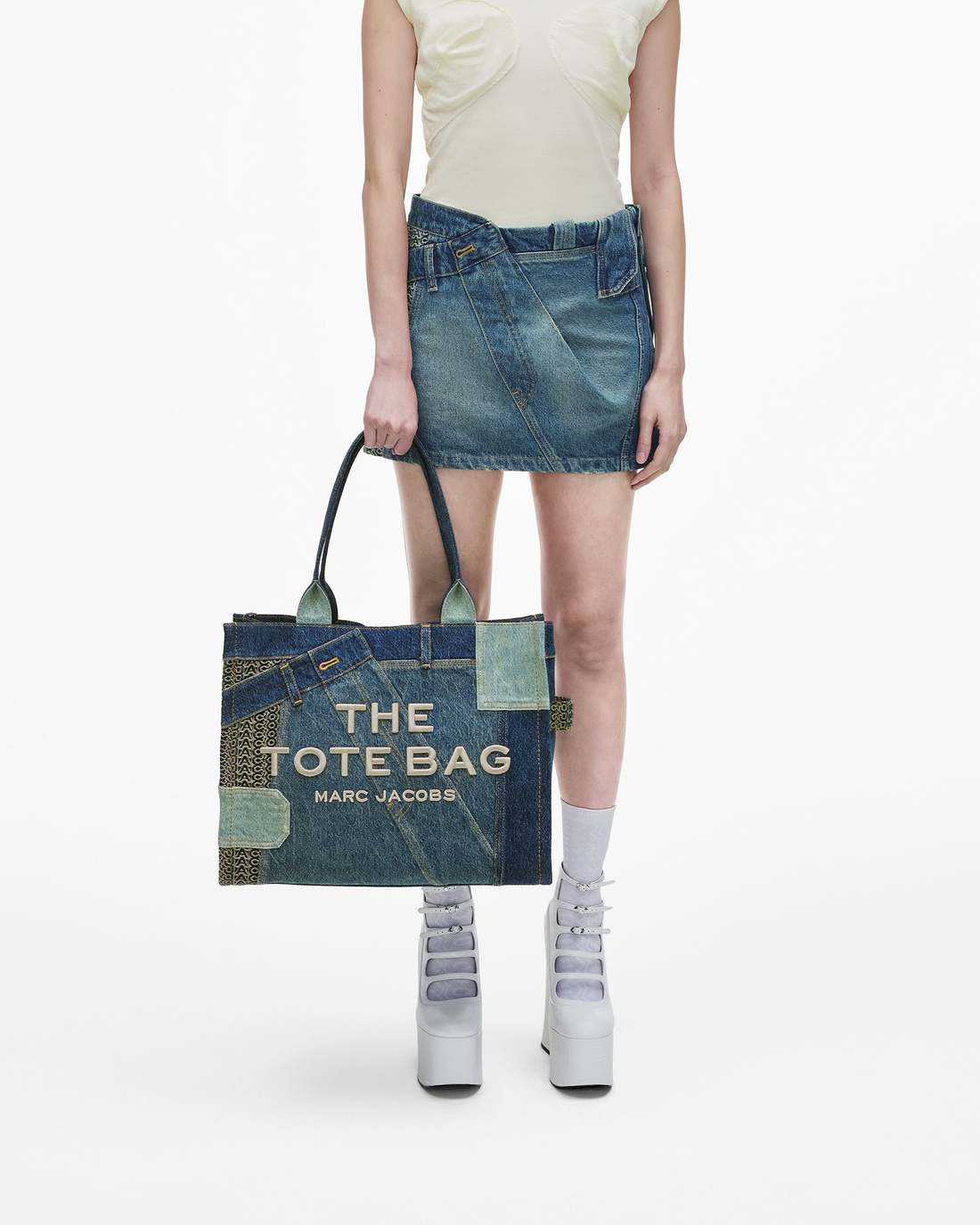 The Deconstructed Denim Large Tote Bag Indigo Multi Marc Jacobs