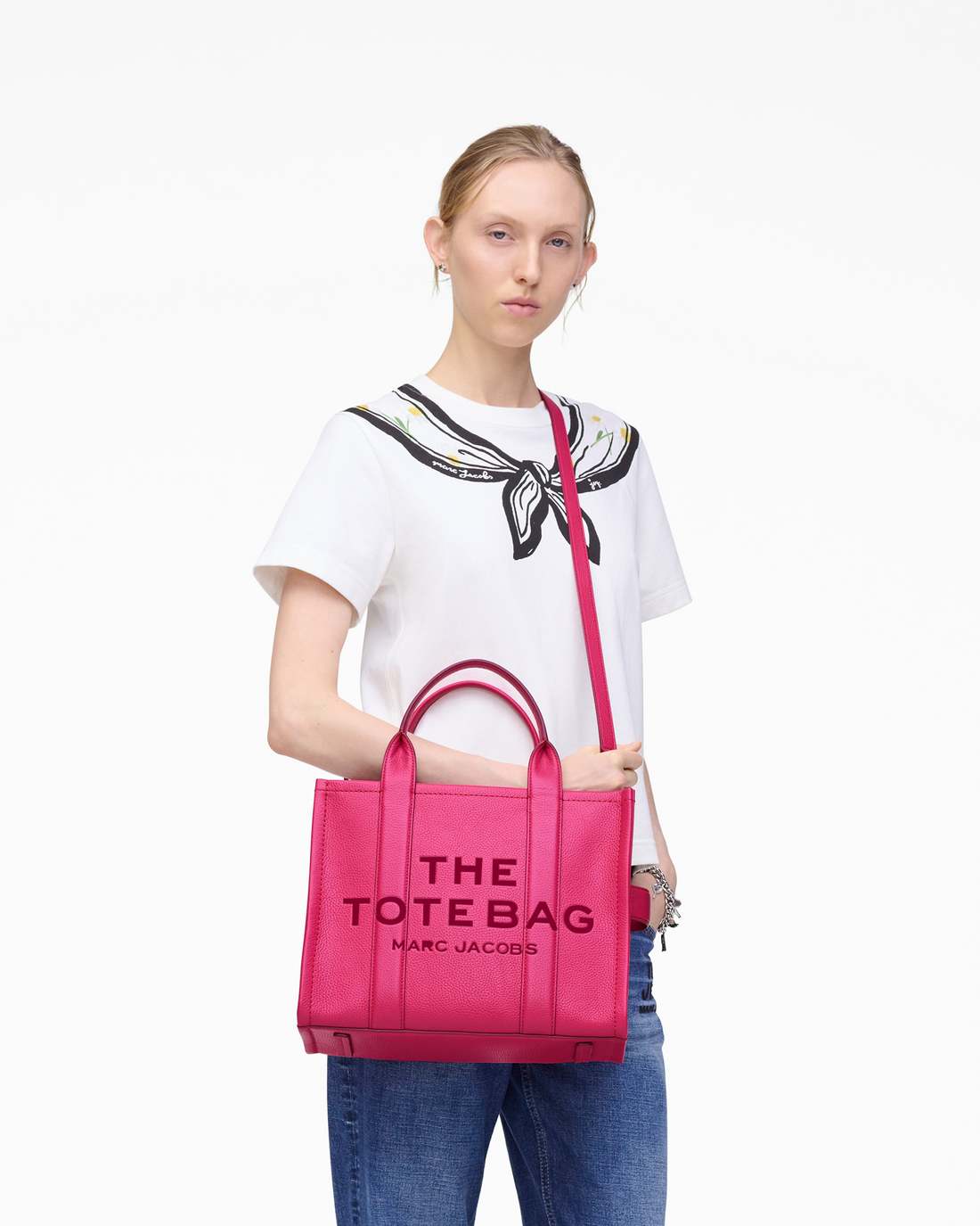 The Leather Medium Tote Bag Raspberry Pink Marc Jacobs