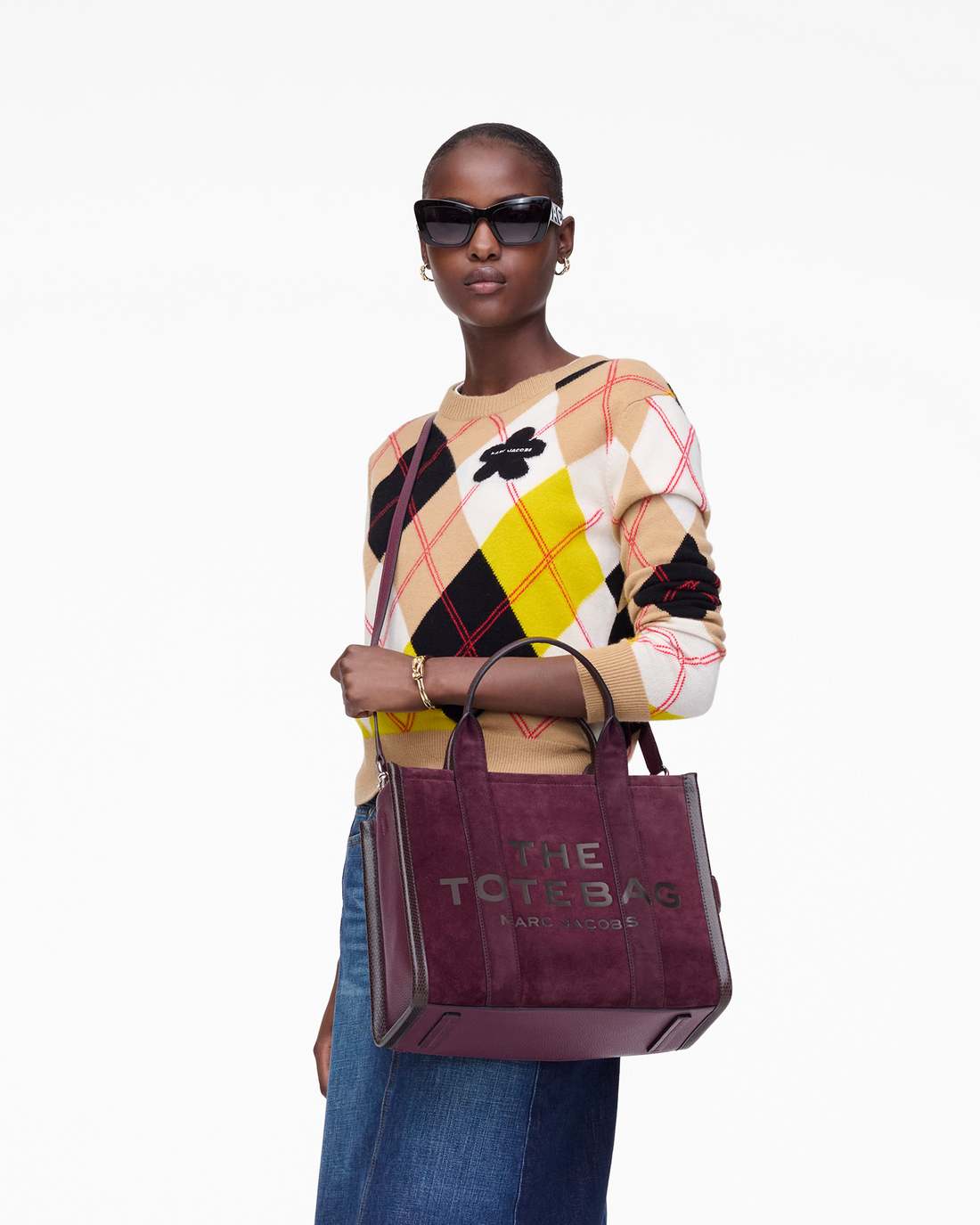The Suede Medium Tote Bag Dark Plum Marc Jacobs