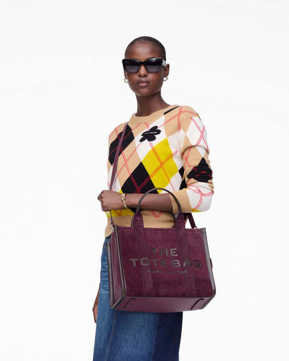 The Suede Medium Tote Bag Dark Plum Marc Jacobs