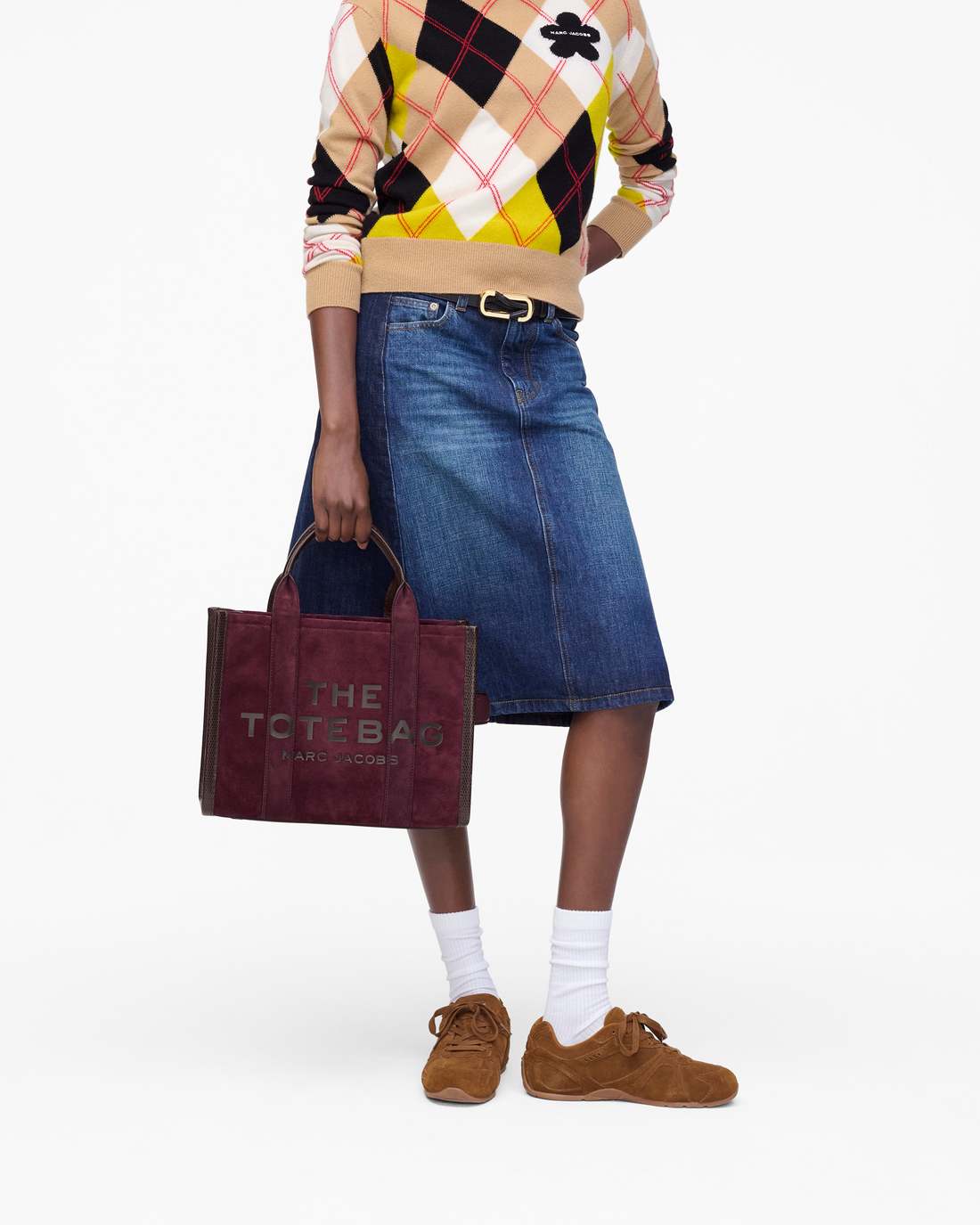 The Suede Medium Tote Bag Dark Plum Marc Jacobs