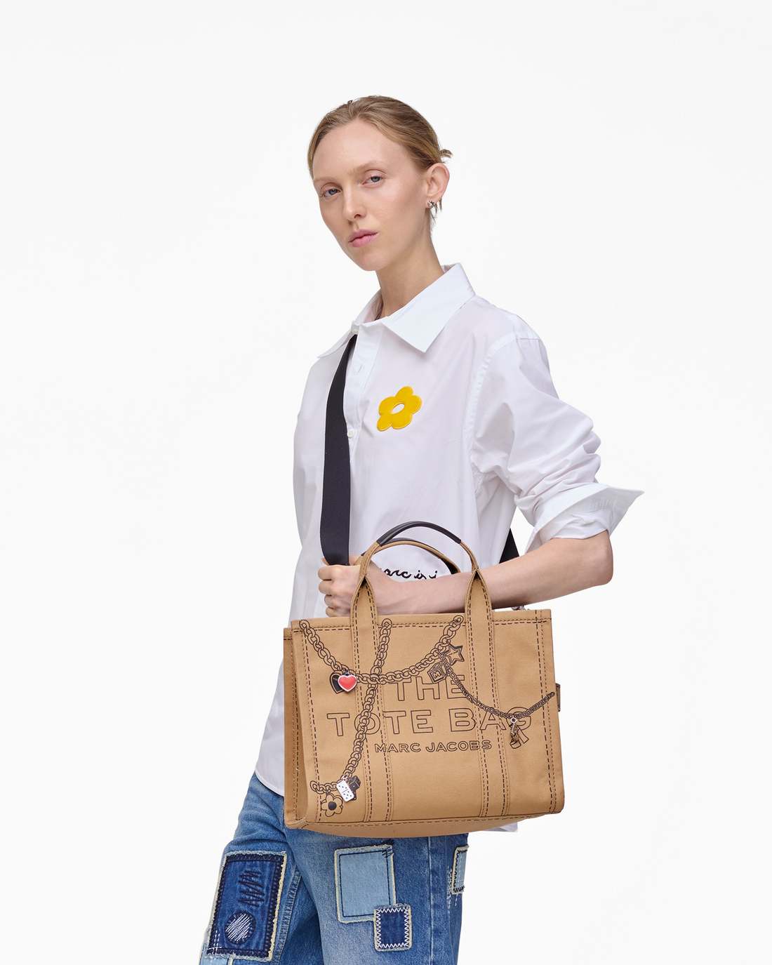 The Trompe L'Oeil Charm Canvas Medium Tote Bag Camel Multi Marc Jacobs