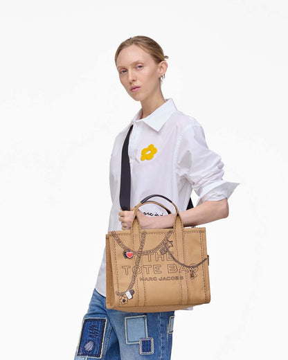 The Trompe L'Oeil Charm Canvas Medium Tote Bag Camel Multi Marc Jacobs