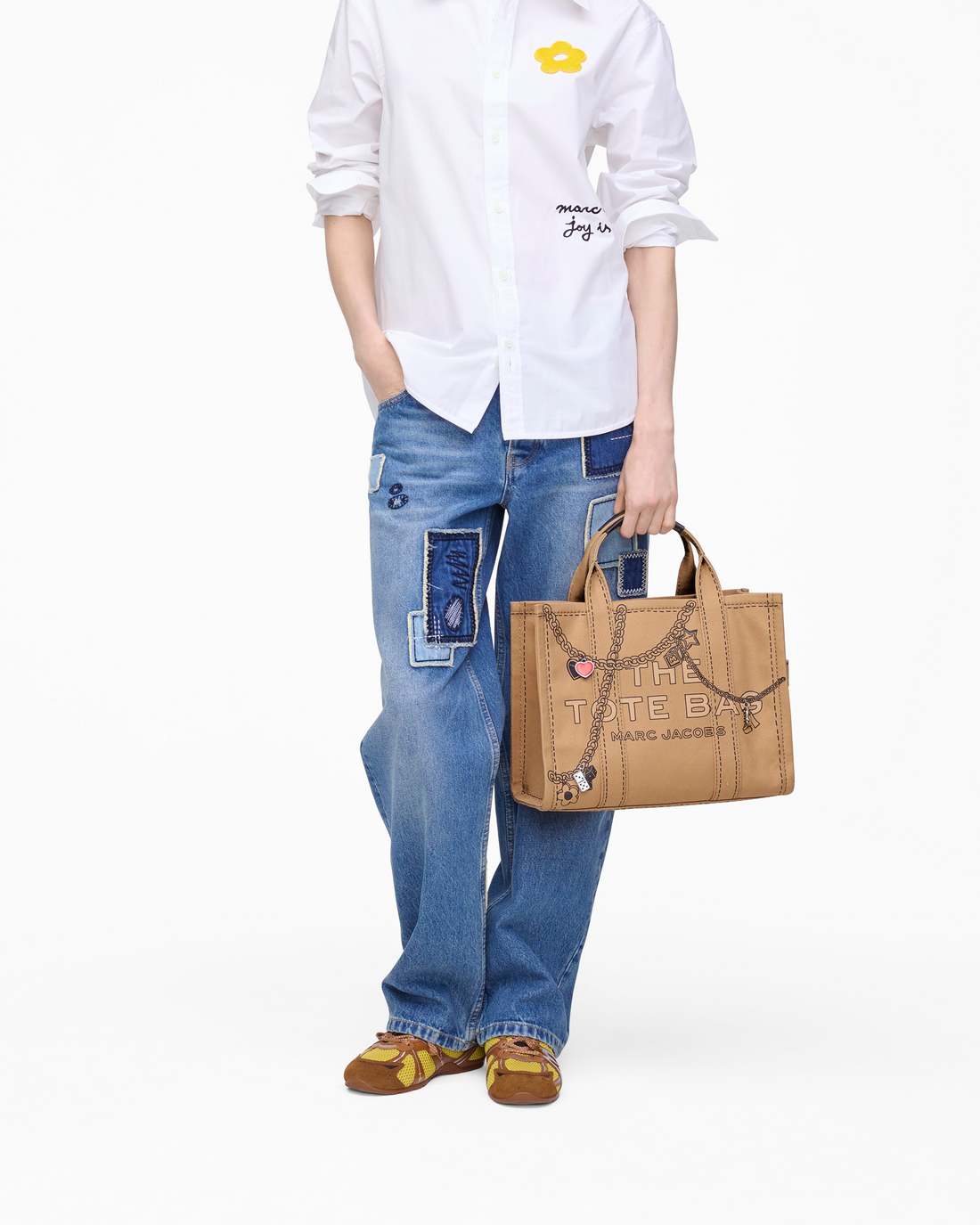 The Trompe L'Oeil Charm Canvas Medium Tote Bag Camel Multi Marc Jacobs