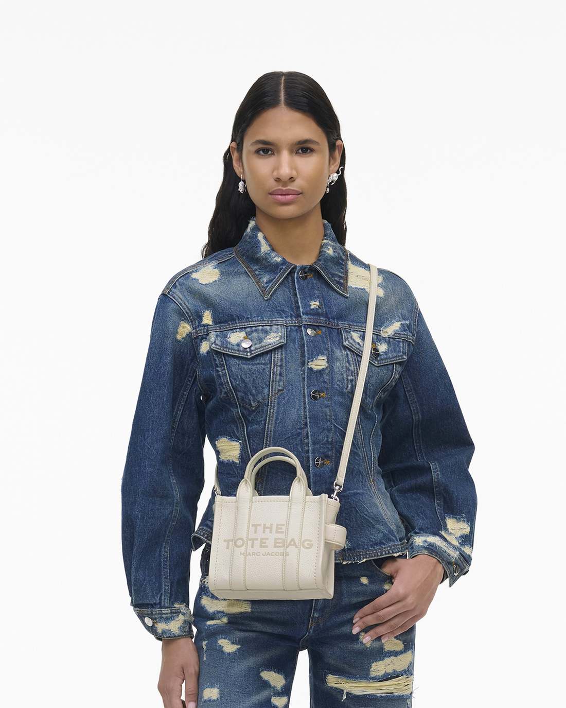 The Leather Crossbody Tote Bag Cotton/Silver Marc Jacobs