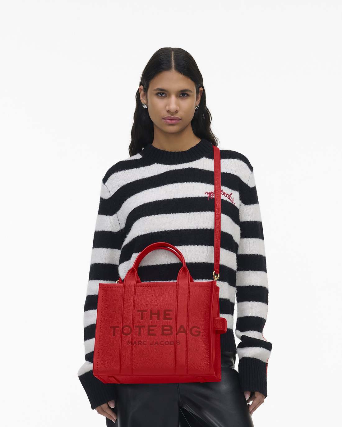 The Leather Medium Tote Bag True Red Marc Jacobs