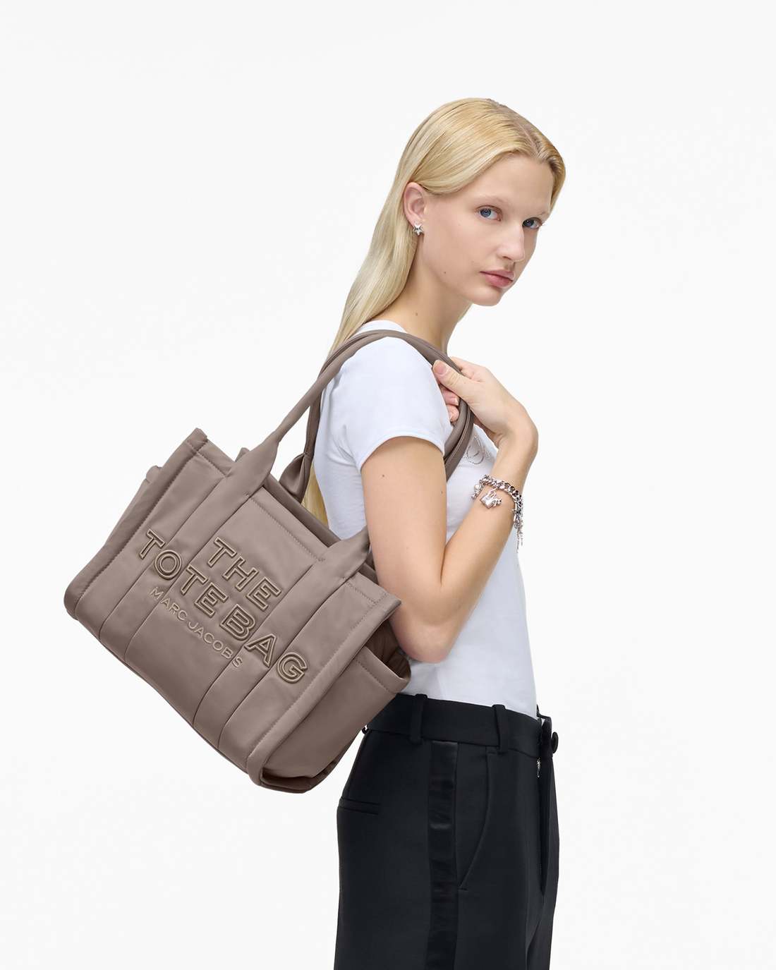 The Puffy Nylon Medium Tote Bag Cement Marc Jacobs
