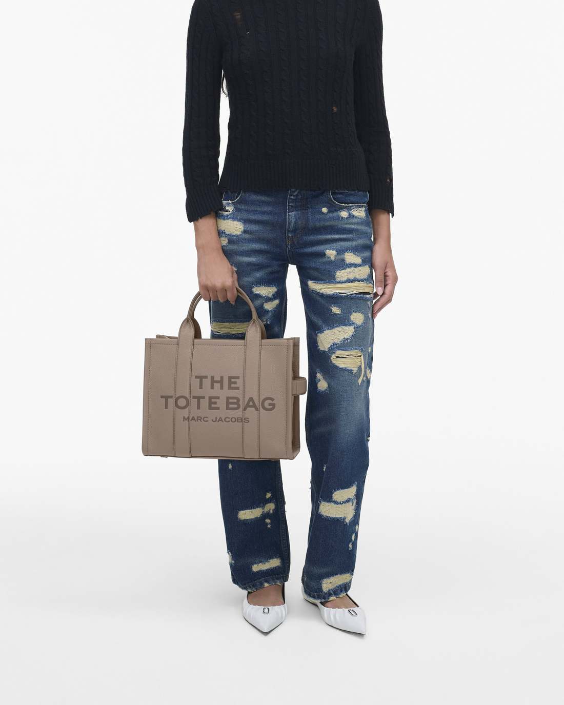 The Leather Medium Tote Bag Cement Marc Jacobs