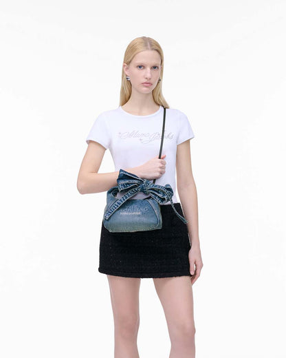 The Bow Denim Mini Sack Bag Medium Wash Indigo Marc Jacobs