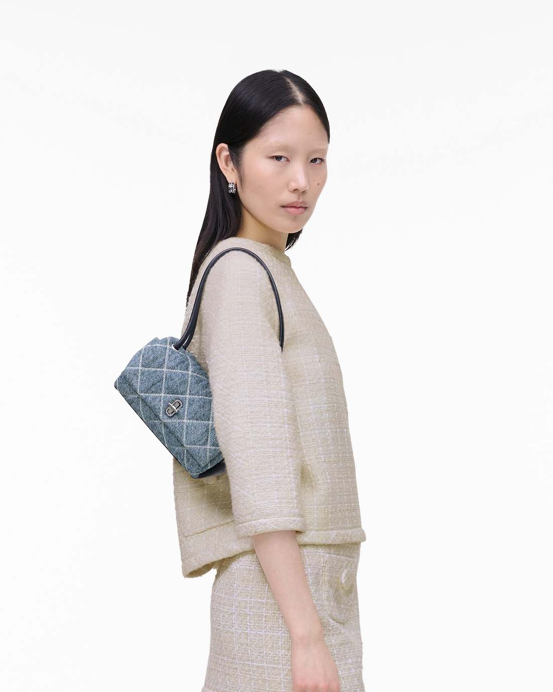 The Quilted Denim Mini Dual Shoulder Bag Light Wash Indigo Marc Jacobs