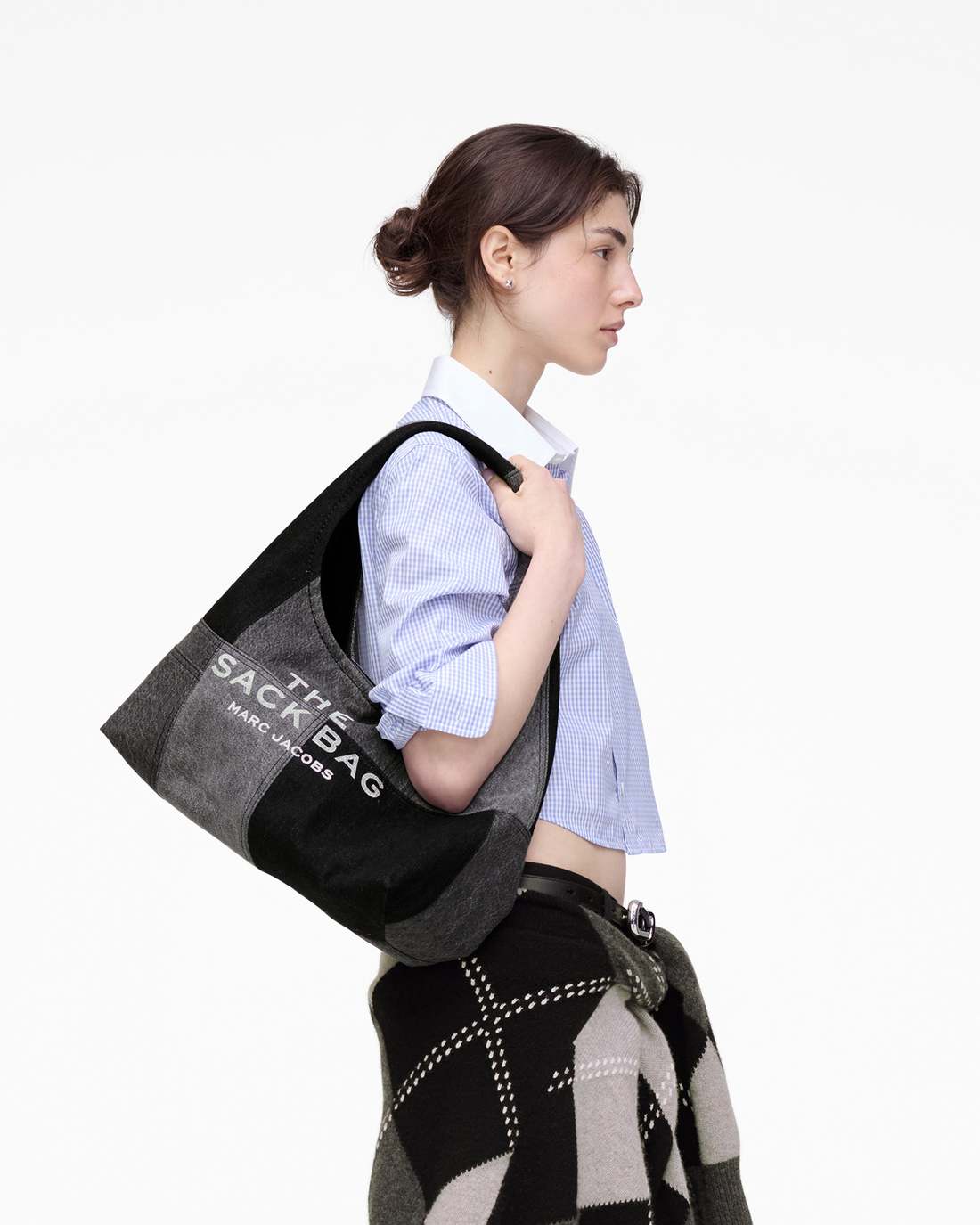The Patchwork Denim Sack Bag Black Denim Marc Jacobs