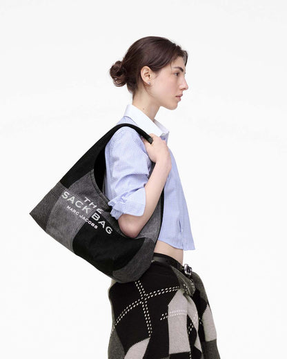 The Patchwork Denim Sack Bag Black Denim Marc Jacobs