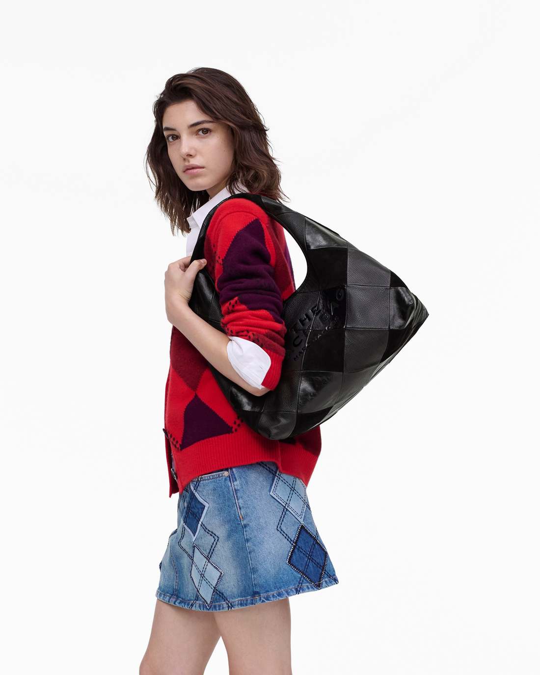 The Suede Patchwork Sack Bag Black Multi Marc Jacobs