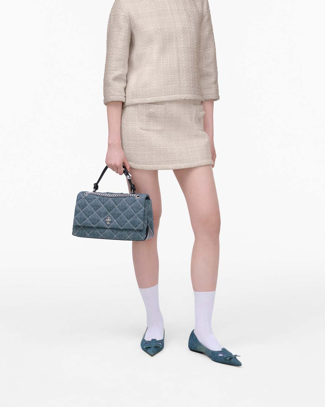 The Quilted Denim Dual Convertible Shoulder Bag Light Wash Indigo Marc Jacobs