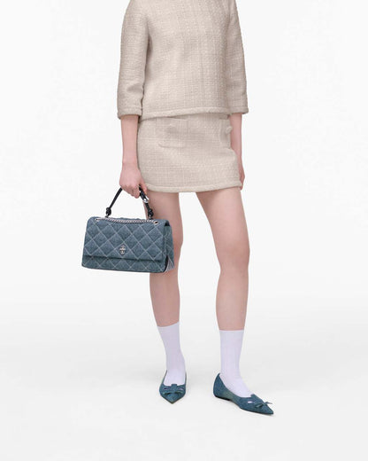 The Quilted Denim Dual Convertible Shoulder Bag Light Wash Indigo Marc Jacobs