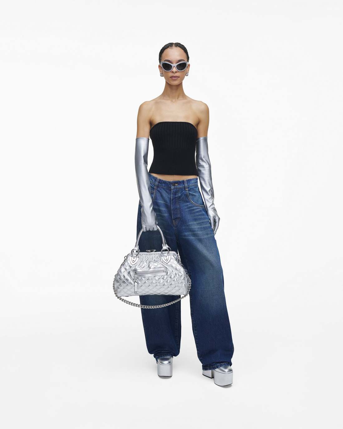 Re-Edition Quilted Metallic Leather Stam Bag Silver Marc Jacobs