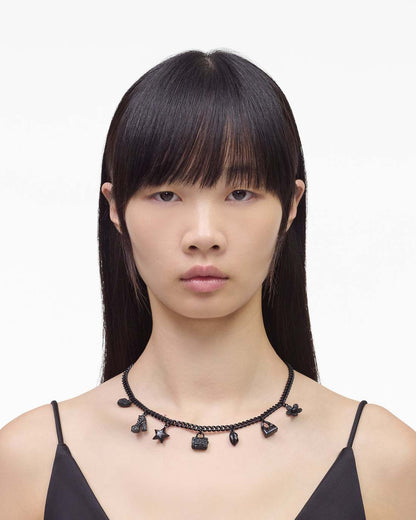 Mini Icon Pave Charm Necklace Black/Black Crystal Marc Jacobs