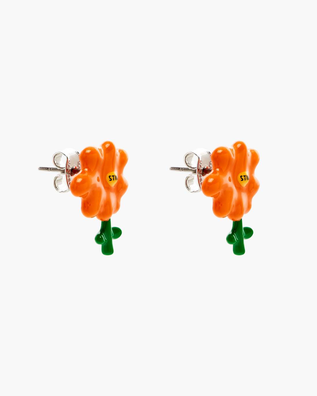 David Shrigley X Marc Jacobs Joy Flower Stud Earrings Silver/Orange Marc Jacobs