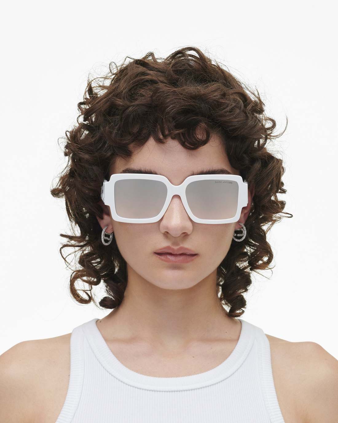 The Bold Logo Square Mirrored Sunglasses White/Grey Marc Jacobs