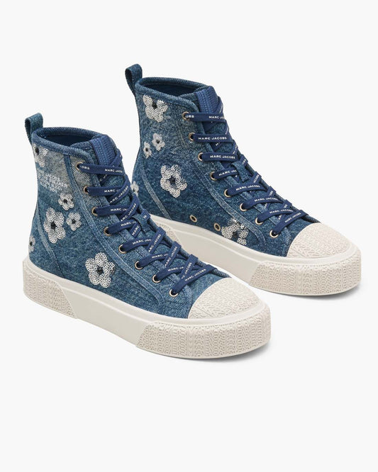 The Sequin Daisy Denim High Top Sneaker Vintage Indigo Marc Jacobs