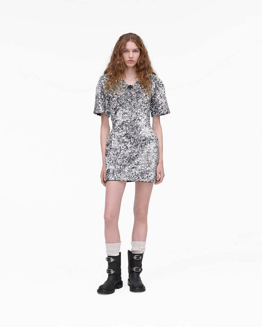 Sequin V-Neck Knit Dress Silver Marc Jacobs