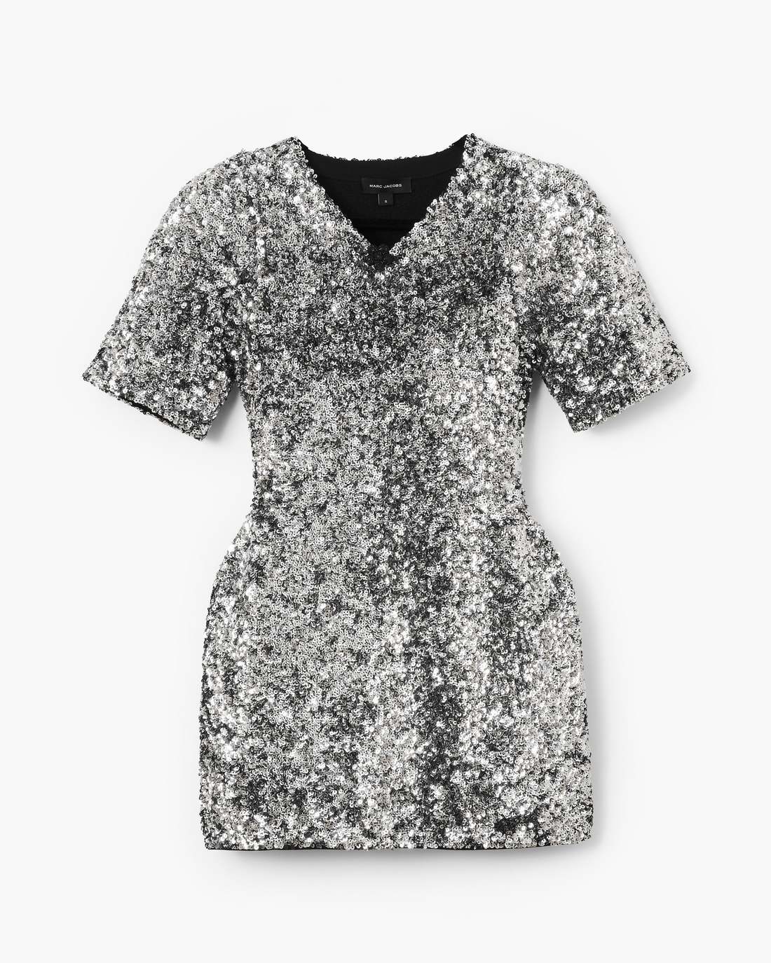 Sequin V-Neck Knit Dress Silver Marc Jacobs