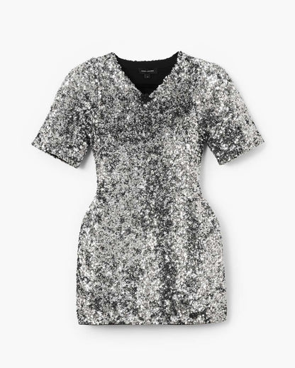 Sequin V-Neck Knit Dress Silver Marc Jacobs