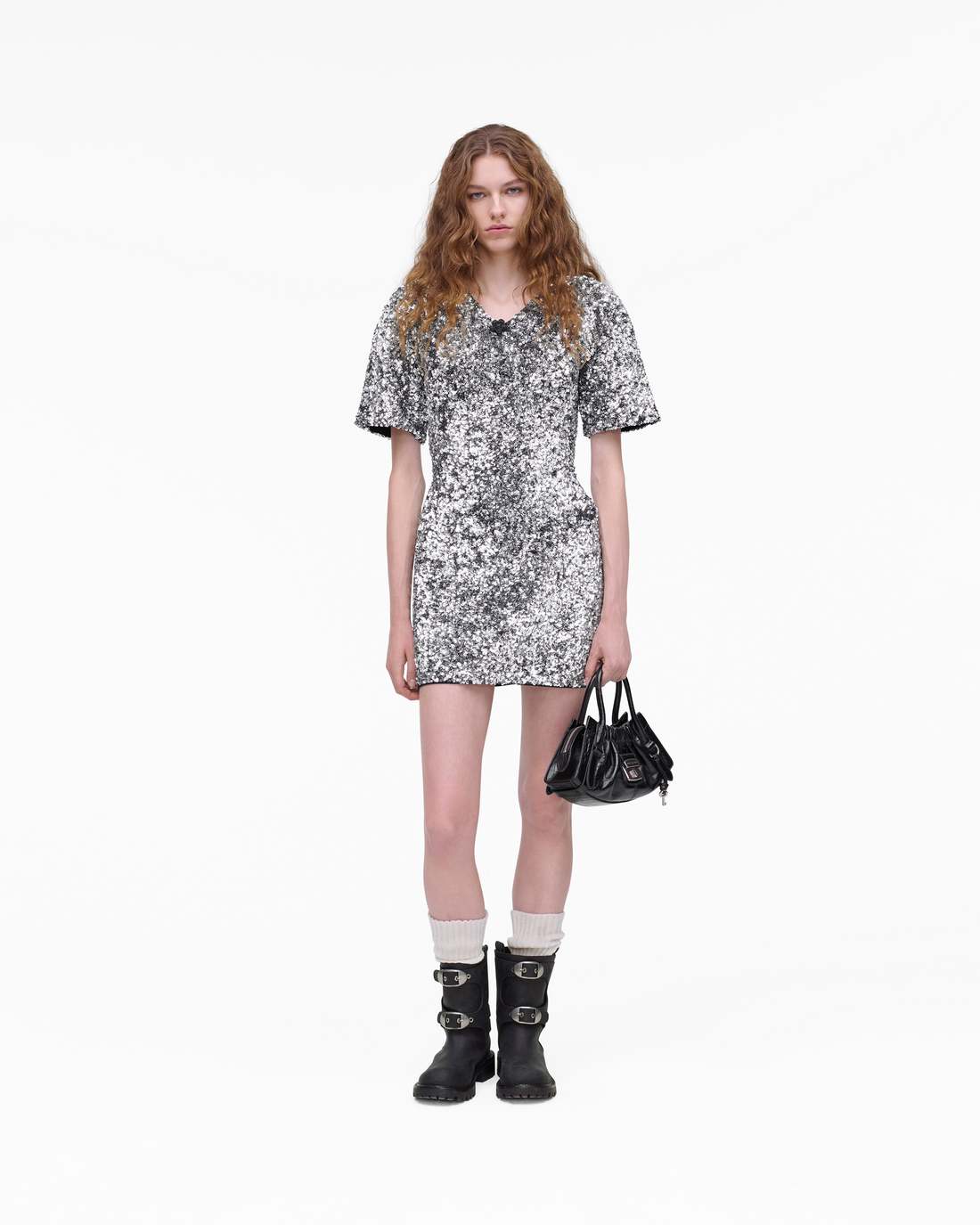 Sequin V-Neck Knit Dress Silver Marc Jacobs